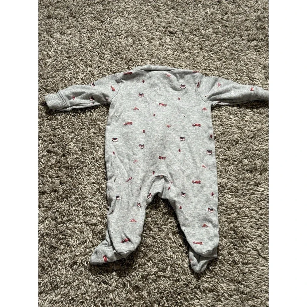 Carter’s Baby Boy Fire Truck Footed Sleeper Pajamas Gray 3M Zip-Up